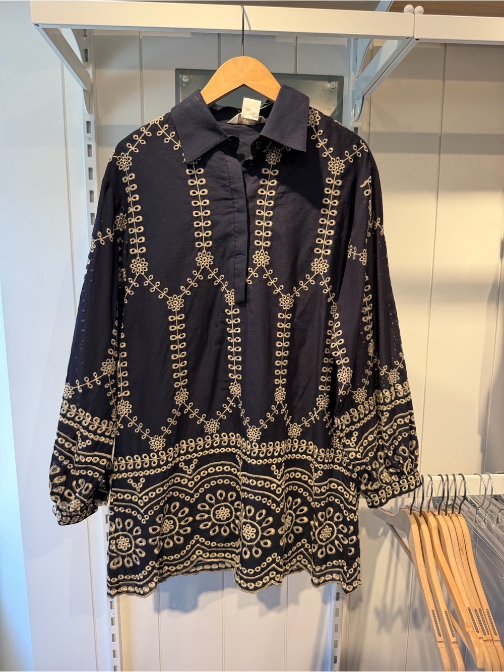 APRICOT Navy Shirt with Cream Embroidery